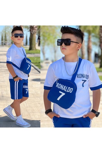Calisa Boys Ronaldo T-Shirt Bag and Shorts Summer Tracksuit Set