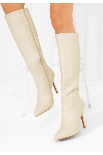 B T Shoes Ψηλές μπότες με λεπτό τακούνι Kiva μπεζ
