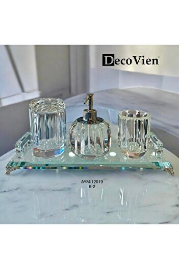 decovien 4 Piece Bathroom Set with Crystal Trays Transparent