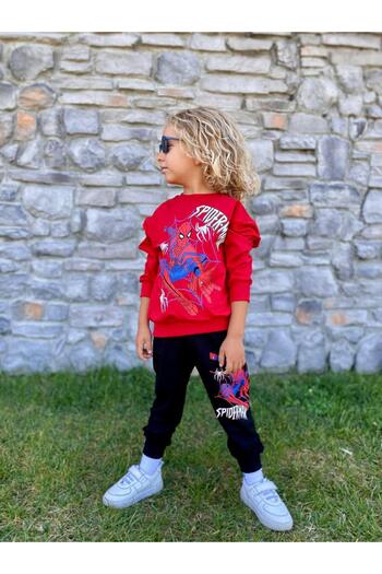 MUMİKİDS Spiderman Printed 2-Thread Bottom and Top Lycra Tracksuit Set