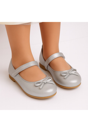 KATEYLER Silver Mustache Bowknot Girl's Ballerina Ballet Shoes
