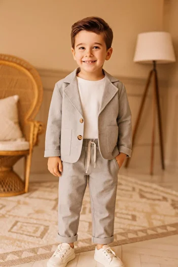 Pollito Boy's Linen Jacket and Pants 3-Piece Set