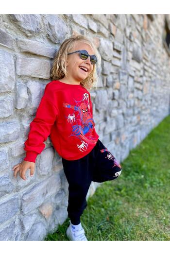 MUMİKİDS Spiderman Printed 2-Thread Bottom and Top Lycra Tracksuit Set