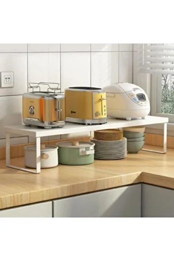 FOXMAG24 Extendable Kitchen Shelf, Metal, 38-60cm Width, 25cm Height, Non-Slip, Easy Clean, 7-10kg, White