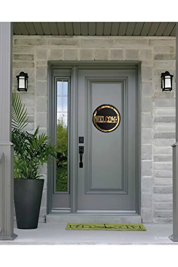 Numa Concept Welcome (HOŞGELDİNİZ) Kapı Süsü Siyah Mdf Üzeri Gold Pleksi Lazer Kesim 30x30 Cm
