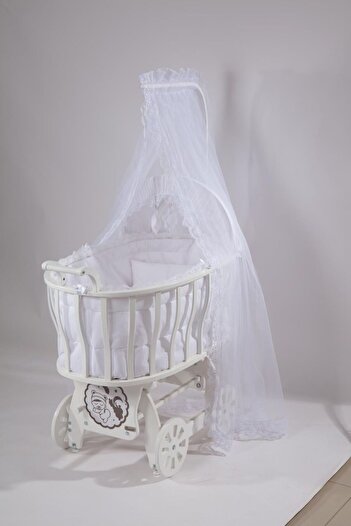 BebeK on For Wooden Basket Baby Sleeping Set for Crib (White French Lace) - Crib Not Included