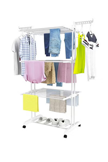 Taimi 4-Tier Foldable Clothes Drying Rack, Stainless Steel Clothes Dryer with Wheels, White