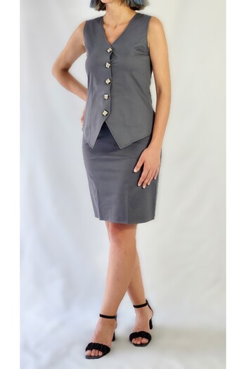 YAXİ V Neck Unlined Smoked Woven Vest