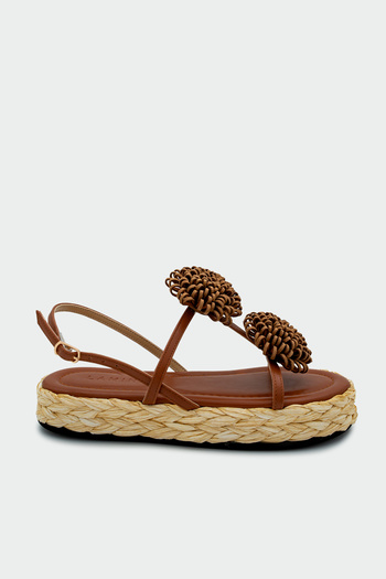 LAMİNTA Coky Tan Floral Detailed Straw Women's Sandals
