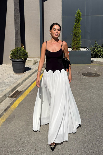 Seda Yalçın Atelier Black Strappy Flared Dress with Back Tie Detail