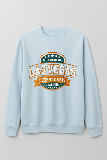 moda paketi Crew Neck Oversized 2 Yarn Sweatshirt with Front Print - Blue