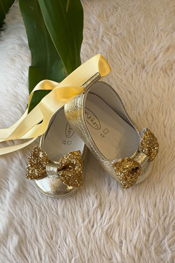Beybium Baby Girl Stone Ballerina Genuine Leather Gold