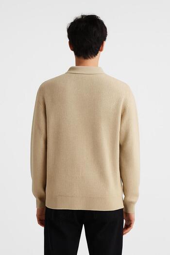 ribana Men's Full Mold Solid Color Polo Neck Zippered Long Sleeve Knitwear Sweater - Lp903