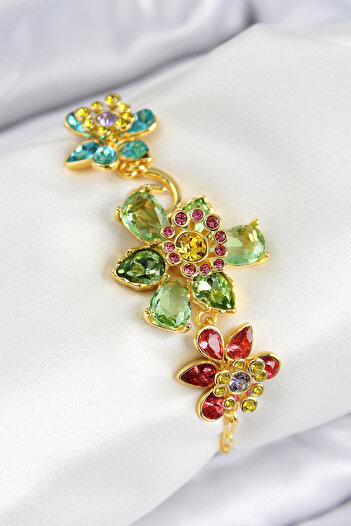 Skygo Vip Brass Zircon Stone Flower Model Gold Color Women's Bracelet - Tj-Bb7764