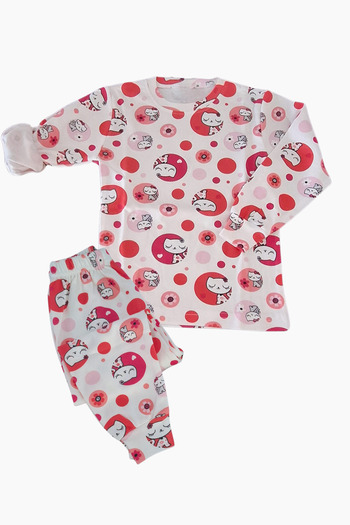 Zekalya Cute Kitten Patterned Girl's Pajama Set - Cotton Interlock Fabric