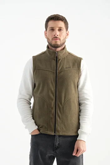Shooter Sportswear Men's Fleece Vest Regular Fit with Zipper Pockets Khaki