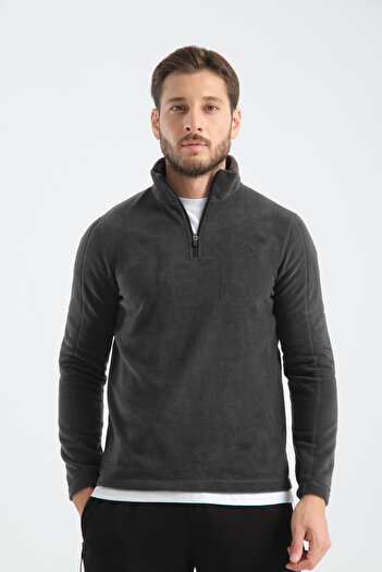 Shooter Sportswear Luxe Men's Fleece Sweatshirt Half Zipper Seam Detailed Smoked