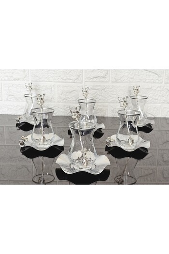atabey home Alya Silver Tea Set 18 Pieces Japanese Rose Tea Spoon and Full Silver with Details