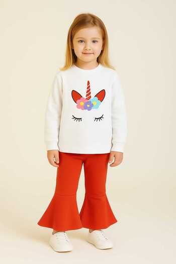 bebekpare Girl's Top and Bottom Set with Orange Tights 100% Cotton (Non-Chardon Fabric)