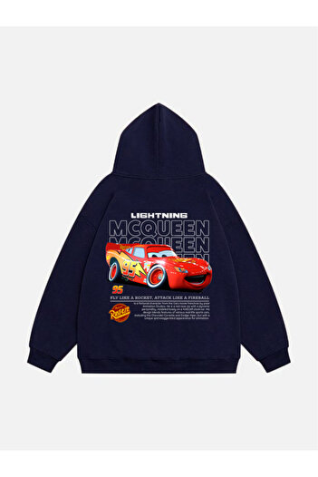 Mad&Calf Унісекс-светр з капюшоном і принтом Lightning Mcqueen, з флісовою підкладкою, оверсайз