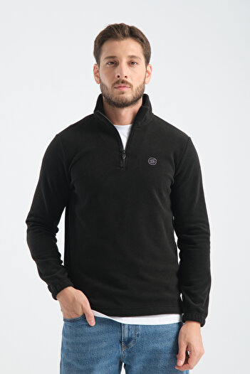 Shooter Sportswear Men's Winter Fleece Sweatshirt Half Zipper Standard Fit Black
