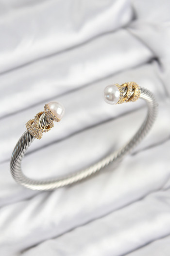 Skygo 316L Steel Zircon Stone Pearl Model Gold and Silver Color Women's Bracelet - Tj-Bb7778