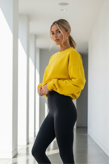 COMBİNE MİCHAİL Kadın Oversize Kışlık Salaş Sarı Sweatshirt