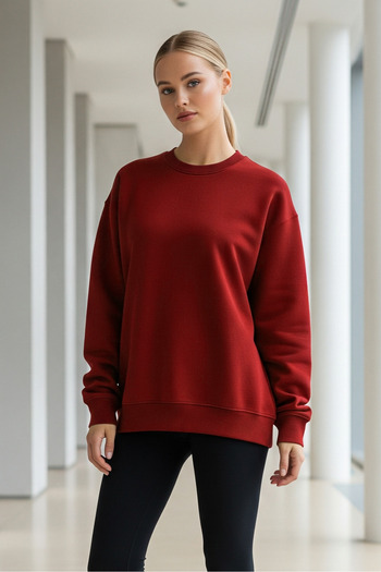 COMBİNE MİCHAİL Kadın Oversize Kışlık Salaş Kırmızı Sweat