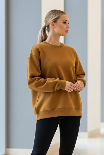 COMBİNE MİCHAİL Kadın Oversize Kışlık Salaş Hardal Sweatshirt