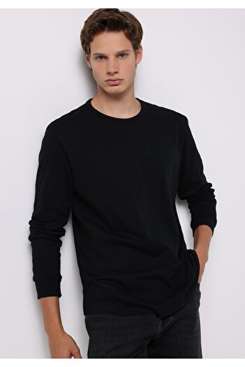 Colin's Regular Fit Round Neck Plain Men's Black Long Sleeve T-Shirt