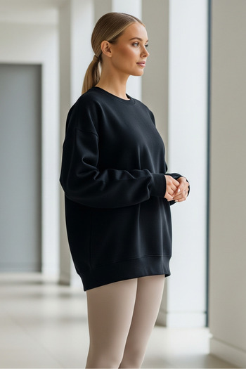 COMBİNE MİCHAİL Γυναικείο χειμερινό φούτερ oversize casual μαύρο