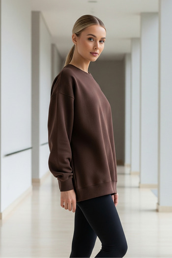 COMBİNE MİCHAİL Γυναικείο χειμερινό φούτερ oversize σε χαλαρό καφέ χρώμα