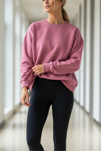 COMBİNE MİCHAİL Women's Oversize Winter Loose Fuchsia Sweatshirt