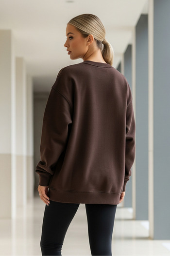 COMBİNE MİCHAİL Γυναικείο χειμερινό φούτερ oversize σε χαλαρό καφέ χρώμα