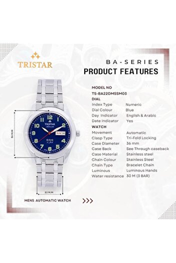 Tristar BA Series Men's Automatic Watch Bracelet Wrist Watch for Men