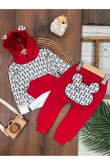 Kids Kingdom Cotton Eared Hooded Kangaroo Pocket 2-Piece Baby Girl Set