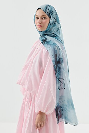 Modakaşmir Water Lily Pattern Moon Shawl