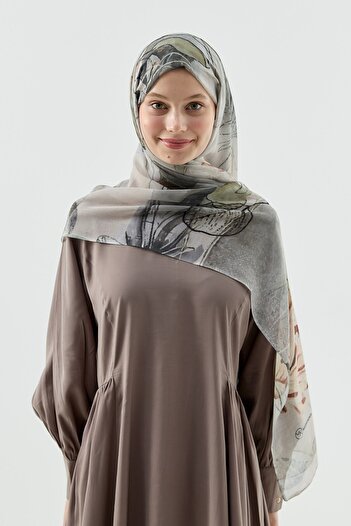 Modakaşmir Water Lily Pattern Moon Shawl
