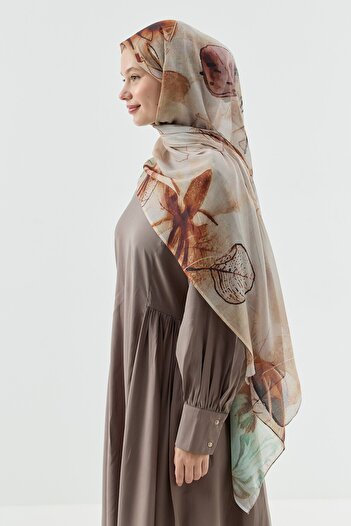 Modakaşmir Water Lily Pattern Moon Shawl