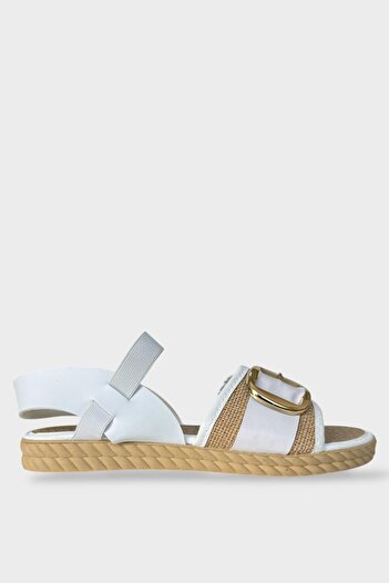 Liger Women's Buckled Straw Single Strap Rubber Detailed Sandals White