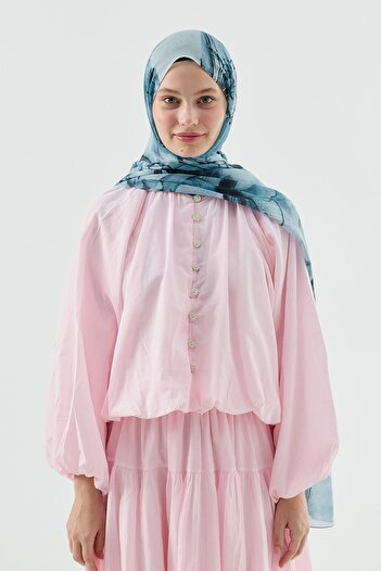 Modakaşmir Water Lily Pattern Moon Shawl