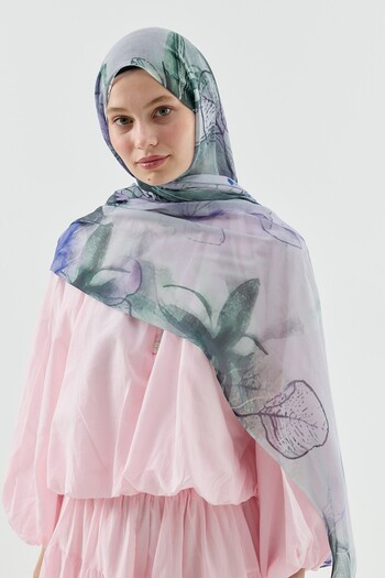 Modakaşmir Water Lily Pattern Moon Shawl