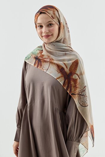 Modakaşmir Water Lily Pattern Moon Shawl