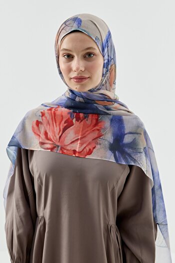 Modakaşmir Water Lily Pattern Moon Shawl