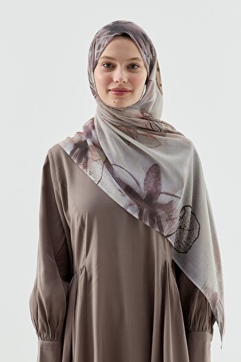 Modakaşmir Water Lily Pattern Moon Shawl