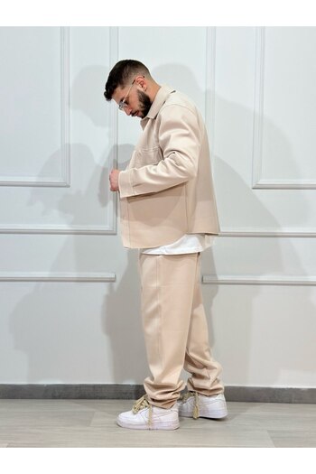 Urban Collection Cream shirt with pockets and long pants set