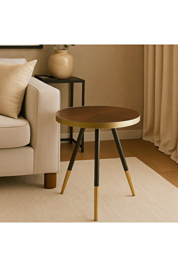 Vi Markets Service table - iron bases - wooden top - golden edges