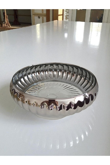 AYZ HOME Silver Mirror Decorated Crystal Glass Footed Bowl
