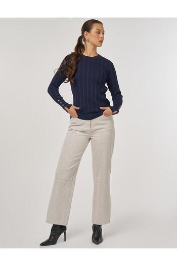 Kayra Accessory Buttoned Knitwear Sweater Navy Blue