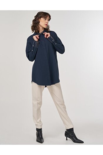 Kayra 100% Cotton Hotfix Printed Tunic Dark Navy Blue